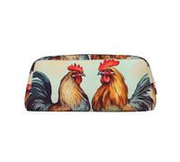 PPTHSNVB Federmäppchen mit Hahn- und Henne-Motiv, mit Reißverschluss, großes Fassungsvermögen, Leder-Bleistifttasche, tragbare Make-up-Tasche für Damen und Herren, silber, Einheitsgröße, Druck