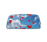 PPTHSNVB Federmäppchen mit Herzmotiv im Himmel, Federmäppchen mit Reißverschluss, großes Fassungsvermögen, Leder, tragbare Make-up-Tasche für Damen und Herren, silber, Einheitsgröße, Druck