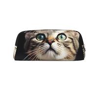 PPTHSNVB Federmäppchen mit Katzenmotiv, mit Reißverschluss, großes Fassungsvermögen, Leder-Bleistifttasche, tragbare Make-up-Tasche für Damen und Herren, silber, Einheitsgröße, Druck