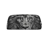 PPTHSNVB Federmäppchen mit Löwenkopf, Federmäppchen mit Reißverschluss, großes Fassungsvermögen, Leder, tragbare Make-up-Tasche für Damen und Herren, Schwarz und Weiß, gold, Einheitsgröße, Druck