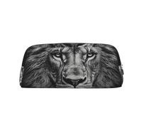 PPTHSNVB Federmäppchen mit Löwenkopf, Federmäppchen mit Reißverschluss, großes Fassungsvermögen, Leder, tragbare Make-up-Tasche für Damen und Herren, Schwarz und Weiß, silber, Einheitsgröße, Druck
