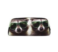 PPTHSNVB Federmäppchen mit lustigem Waschbär, grüne Sonnenbrille, Federmäppchen mit Reißverschluss, großes Fassungsvermögen, Leder-Federmäppchen, tragbare Make-up-Tasche für Damen und Herren, silber