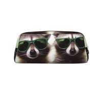 PPTHSNVB Federmäppchen mit lustigem Waschbär, grüne Sonnenbrille, Federmäppchen mit Reißverschluss, großes Fassungsvermögen, Leder-Federmäppchen, tragbare Make-up-Tasche für Damen und Herren, gold