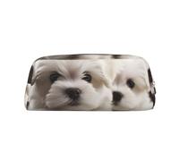 PPTHSNVB Federmäppchen mit niedlichem Malteser-Welpe, mit Reißverschluss, großes Fassungsvermögen, Leder-Federtasche, tragbare Make-up-Tasche für Damen und Herren, gold, Einheitsgröße, Druck