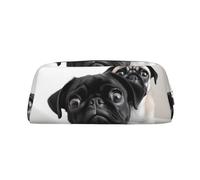 PPTHSNVB Federmäppchen mit niedlichem Mops-Motiv, mit Reißverschluss, großes Fassungsvermögen, Leder, tragbare Make-up-Tasche für Damen und Herren, silber, Einheitsgröße, Druck