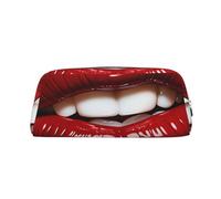 PPTHSNVB Federmäppchen mit niedlicher Grafik, rote Lippen, Federmäppchen mit Reißverschluss, großes Fassungsvermögen, Leder-Bleistifttasche, tragbare Make-up-Tasche für Damen und Herren, silber