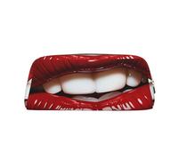 PPTHSNVB Federmäppchen mit niedlicher Grafik, rote Lippen, Federmäppchen mit Reißverschluss, großes Fassungsvermögen, Leder-Bleistifttasche, tragbare Make-up-Tasche für Damen und Herren, gold