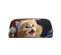 PPTHSNVB Federmäppchen mit niedlicher Katze, Weihnachtslieder, Federmäppchen mit Reißverschluss, großes Fassungsvermögen, Leder-Bleistifttasche, tragbare Make-up-Tasche für Damen und Herren, gold