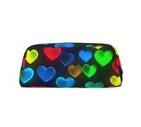 PPTHSNVB Federmäppchen mit Regenbogen-Herzen, Federmäppchen mit Reißverschluss, großes Fassungsvermögen, Leder, tragbare Make-up-Tasche für Damen und Herren, silber, Einheitsgröße, Druck