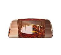 PPTHSNVB Federmäppchen mit Reißverschluss, großes Fassungsvermögen, Leder, tragbar, Make-up-Tasche für Damen und Herren, Braun, gold, Einheitsgröße, Druck