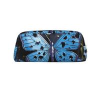 PPTHSNVB Federmäppchen mit Reißverschluss, großes Fassungsvermögen, Leder, tragbar, Make-up-Tasche für Damen und Herren, Blau, silber, Einheitsgröße, Druck