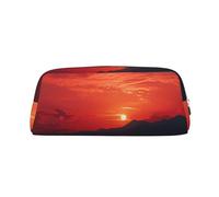 PPTHSNVB Federmäppchen mit Reißverschluss, großes Fassungsvermögen, Leder, tragbare Make-up-Tasche für Damen und Herren, Feuerrot, silber, Einheitsgröße, Druck