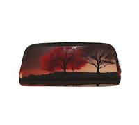 PPTHSNVB Federmäppchen mit Reißverschluss, Motiv: roter Baum, See, Mond, Federmäppchen, großes Fassungsvermögen, Leder, tragbare Make-up-Tasche für Damen und Herren, gold, Einheitsgröße, Druck