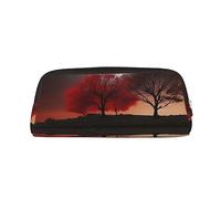 PPTHSNVB Federmäppchen mit Reißverschluss, Motiv: roter Baum, See, Mond, Federmäppchen, großes Fassungsvermögen, Leder, tragbare Make-up-Tasche für Damen und Herren, silber, Einheitsgröße, Druck
