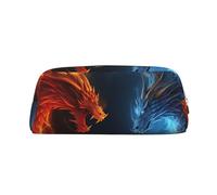 PPTHSNVB Federmäppchen mit Reißverschluss und Feuerdrachen, großes Fassungsvermögen, Leder-Federtasche, tragbare Make-up-Tasche für Damen und Herren, gold, Einheitsgröße, Druck