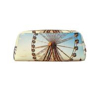 PPTHSNVB Federmäppchen mit Riesenrad, Federmäppchen mit Reißverschluss, großes Fassungsvermögen, Leder-Bleistifttasche, tragbare Make-up-Tasche für Damen und Herren, gold, Einheitsgröße, Druck