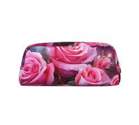 PPTHSNVB Federmäppchen mit Rosen- und Schmetterlings-Motiv, mit Reißverschluss, großes Fassungsvermögen, Leder-Bleistifttasche, tragbare Make-up-Tasche für Damen und Herren, silber, Einheitsgröße