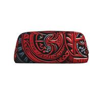 PPTHSNVB Federmäppchen mit rotem Tribal-Muster, Federmäppchen mit Reißverschluss, großes Fassungsvermögen, Leder, tragbare Make-up-Tasche für Damen und Herren, silber, Einheitsgröße, Druck