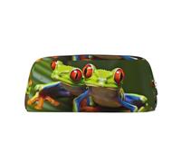 PPTHSNVB Federmäppchen mit roten Augen, Frosch, Federmäppchen mit Reißverschluss, großes Fassungsvermögen, Leder, tragbare Make-up-Tasche für Damen und Herren, silber, Einheitsgröße, Druck