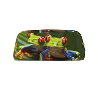 PPTHSNVB Federmäppchen mit roten Augen, Frosch, Federmäppchen mit Reißverschluss, großes Fassungsvermögen, Leder, tragbare Make-up-Tasche für Damen und Herren, gold, Einheitsgröße, Druck