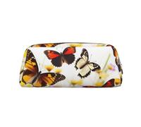 PPTHSNVB Federmäppchen mit Schmetterlingen, Federmäppchen mit Reißverschluss, großes Fassungsvermögen, Leder, tragbare Make-up-Tasche für Damen und Herren, gold, Einheitsgröße, Druck