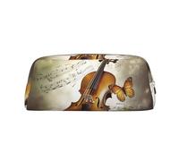 PPTHSNVB Federmäppchen mit Schmetterlings- und Cello-Federmäppchen mit Reißverschluss, großes Fassungsvermögen, Leder-Federtasche, tragbare Make-up-Tasche für Damen und Herren, gold, Einheitsgröße