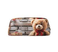 PPTHSNVB Federmäppchen mit süßem Bär, Valentinstagsgeschenk, Federmäppchen mit Reißverschluss, großes Fassungsvermögen, Leder-Bleistifttasche, tragbare Make-up-Tasche für Damen und Herren, gold