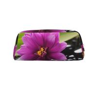 PPTHSNVB Federmäppchen mit violetter Blume und schwarzem Stein, Federmäppchen mit Reißverschluss, großes Fassungsvermögen, Leder-Federtasche, tragbare Make-up-Tasche für Damen und Herren, silber