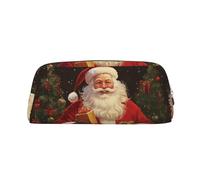 PPTHSNVB Federmäppchen mit Weihnachtsmann-Motiv, mit Reißverschluss, großes Fassungsvermögen, Leder-Bleistifttasche, tragbare Make-up-Tasche für Damen und Herren, gold, Einheitsgröße, Druck