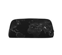 PPTHSNVB Federmäppchen mit Weltkarte, Federmäppchen mit Reißverschluss, großes Fassungsvermögen, Leder, tragbare Make-up-Tasche für Damen und Herren, Schwarz, silber, Einheitsgröße, Druck