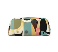 PPTHSNVB Federmäppchen Mitte des Jahrhunderts Moderne Kunst Katze Federmäppchen mit Reißverschluss Federmäppchen Große Kapazität Leder Federmäppchen Tragbare Make-up-Tasche für Damen Herren, silber