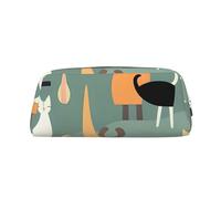 PPTHSNVB Federmäppchen Mitte des Jahrhunderts Moderne Kunst Katzen Federmäppchen mit Reißverschluss Federmäppchen Große Kapazität Leder Federmäppchen Tragbare Make-up-Tasche für Damen Herren, silber