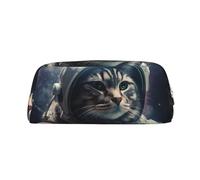 PPTHSNVB Federmäppchen, Motiv: Astronaut, Katze im Weltraum, Federmäppchen mit Reißverschluss, großes Fassungsvermögen, Leder, tragbare Make-up-Tasche für Damen und Herren, gold, Einheitsgröße, Druck