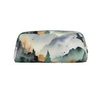 PPTHSNVB Federmäppchen, Motiv: Bergvögel, Aquarell-Federmäppchen mit Reißverschluss, großes Fassungsvermögen, Leder-Bleistifttasche, tragbare Make-up-Tasche für Damen und Herren, silber, Einheitsgröße