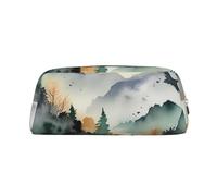 PPTHSNVB Federmäppchen, Motiv: Bergvögel, Aquarell-Federmäppchen mit Reißverschluss, großes Fassungsvermögen, Leder-Bleistifttasche, tragbare Make-up-Tasche für Damen und Herren, gold, Einheitsgröße