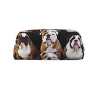 PPTHSNVB Federmäppchen, Motiv: Englische Bulldoggen, Federmäppchen mit Reißverschluss, großes Fassungsvermögen, Leder, tragbare Make-up-Tasche für Damen und Herren, silber, Einheitsgröße, Druck