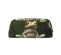 PPTHSNVB Federmäppchen, Motiv: Friedensbaum, Frosch, Federmäppchen mit Reißverschluss, großes Fassungsvermögen, Leder, tragbare Make-up-Tasche für Damen und Herren, silber, Einheitsgröße, Druck