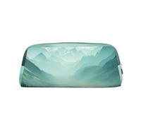 PPTHSNVB Federmäppchen, Motiv: grüne Berglandschaft, Federmäppchen mit Reißverschluss, großes Fassungsvermögen, Leder-Federtasche, tragbare Make-up-Tasche für Damen und Herren, silber, Einheitsgröße