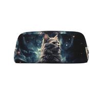 PPTHSNVB Federmäppchen, Motiv: Katze im Nebel, Federmäppchen mit Reißverschluss, großes Fassungsvermögen, Leder, tragbare Make-up-Tasche für Damen und Herren, silber, Einheitsgröße, Druck
