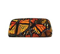 PPTHSNVB Federmäppchen, Motiv: Monarch-Schmetterlinge, Federmäppchen mit Reißverschluss, großes Fassungsvermögen, Leder, tragbare Make-up-Tasche für Damen und Herren, gold, Einheitsgröße, Druck