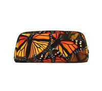 PPTHSNVB Federmäppchen, Motiv: Monarch-Schmetterlinge, Federmäppchen mit Reißverschluss, großes Fassungsvermögen, Leder, tragbare Make-up-Tasche für Damen und Herren, silber, Einheitsgröße, Druck