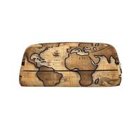 PPTHSNVB Federmäppchen, Motiv: Weltkarte, Weltkugel, Federmäppchen mit Reißverschluss, großes Fassungsvermögen, Leder, tragbare Make-up-Tasche für Damen und Herren, gold, Einheitsgröße, Druck