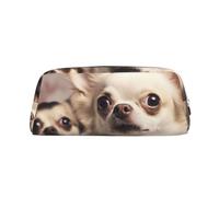 PPTHSNVB Federmäppchen, niedliches Chihuahua-Federmäppchen mit Reißverschluss, großes Fassungsvermögen, Leder-Bleistifttasche, tragbare Make-up-Tasche für Damen und Herren, silber, Einheitsgröße