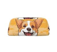 PPTHSNVB Federmäppchen, niedliches Corgi-Hunde-Federmäppchen mit Reißverschluss, großes Fassungsvermögen, Leder-Federtasche, tragbare Make-up-Tasche für Damen und Herren, gold, Einheitsgröße, Druck
