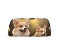 PPTHSNVB Federmäppchen, niedliches Corgi-Hunde-Federmäppchen mit Reißverschluss, großes Fassungsvermögen, Leder-Bleistifttasche, tragbare Make-up-Tasche für Damen und Herren, silber, Einheitsgröße