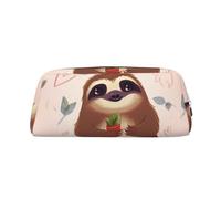 PPTHSNVB Federmäppchen, niedliches Faultier-Federmäppchen mit Reißverschluss, großes Fassungsvermögen, Leder-Bleistifttasche, tragbare Make-up-Tasche für Damen und Herren, silber, Einheitsgröße, Druck