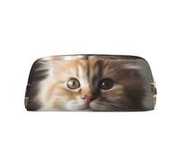 PPTHSNVB Federmäppchen, niedliches Kätzchen-Federmäppchen mit Reißverschluss, großes Fassungsvermögen, Leder-Bleistifttasche, tragbare Make-up-Tasche für Damen und Herren, gold, Einheitsgröße, Druck