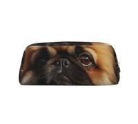 PPTHSNVB Federmäppchen, niedliches Pekinese-Federmäppchen mit Reißverschluss, großes Fassungsvermögen, Leder-Bleistifttasche, tragbare Make-up-Tasche für Damen und Herren, gold, Einheitsgröße, Druck
