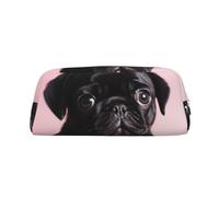 PPTHSNVB Federmäppchen, niedliches schwarzes Mops-Federmäppchen mit Reißverschluss, großes Fassungsvermögen, Leder-Bleistifttasche, tragbare Make-up-Tasche für Damen und Herren, silber, Einheitsgröße