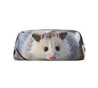 PPTHSNVB Federmäppchen Opossum im Schnee, Federmäppchen mit Reißverschluss, großes Fassungsvermögen, Leder-Bleistifttasche, tragbare Make-up-Tasche für Damen und Herren, silber, Einheitsgröße, Druck